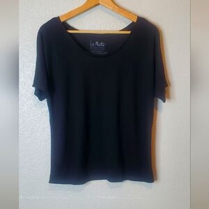 💚5/$25 Le Motto Women's Black Casual Boat Neck Yoga Tee Top Shirt Size Medium